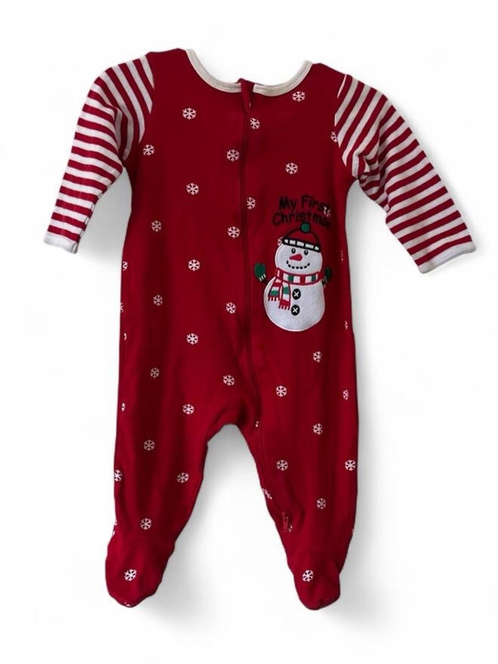 6-9M Unisex My First Christmas Footie Sleeper Red White Striped Holiday Time